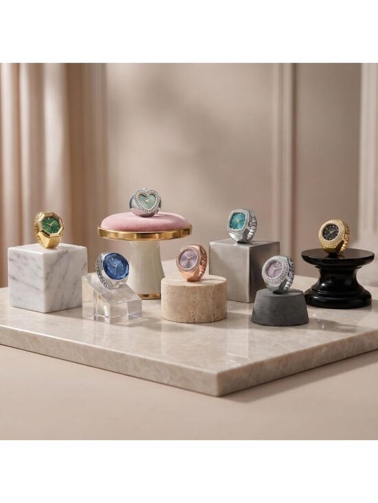 Stylish Adjustable Ring Watch with Crystal Bezel, Quartz Mini Dial & Stretch main image 4